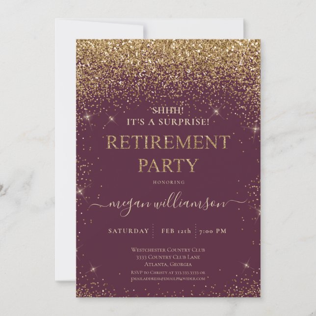 Elegant Pink Gold Glitter Retirement Party Invitation (Front)