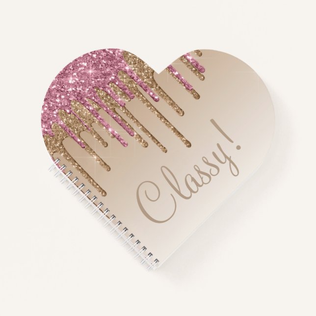 Elegant Pink Gold Glitter Script Classy Glam Ombré Notebook (Front)