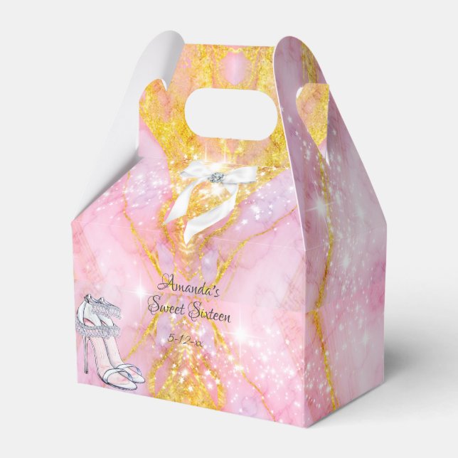 Elegant Pink Gold Glitter Sparkle  Favor Box (Front Side)