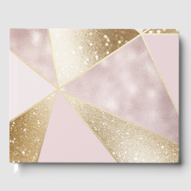 Elegant Pink Gold Glitter Sparkle Glam Trendy Guest Book (Front)