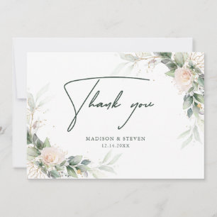 Elegant Pink Gold Green Floral Eucalyptus Wedding Thank You Card