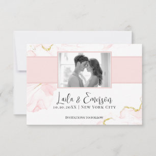 Elegant Pink & Gold Marble Flat Save The Date Card