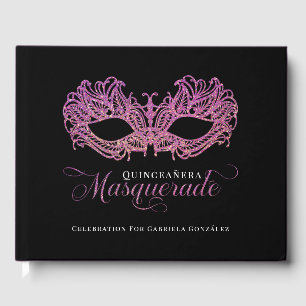 Elegant Pink & Gold Masquerade Quinceanera Guest Book