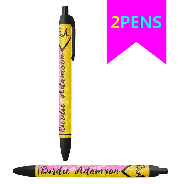 Elegant Pink Gold Monogram Script Name, Stylish Black Ink Pen (Elegant pink pens
Gold monogram pens
Stylish black ink pens
Luxury writing instruments
Pink and gold)