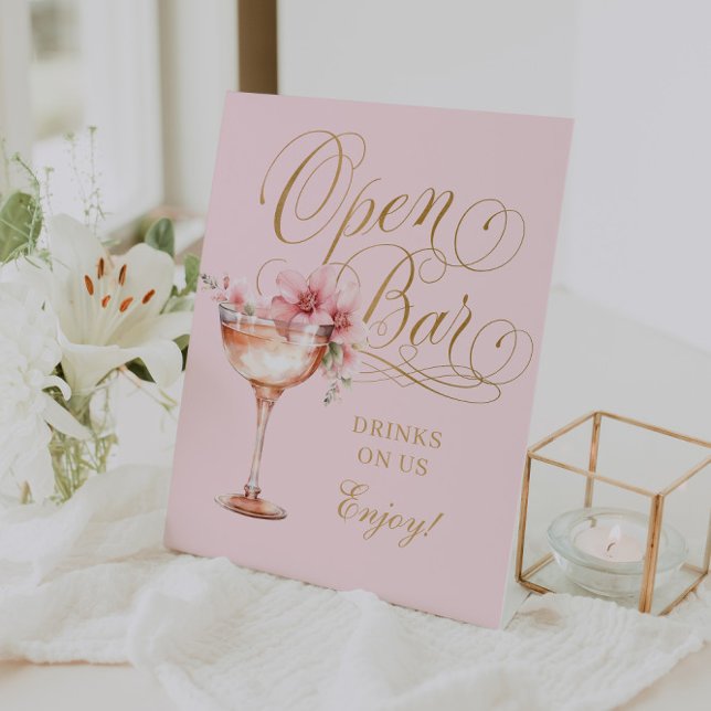 Elegant Pink Gold Open Bar Pedestal Sign (Elegant Pink Gold Open Bar Pedestal Sign)