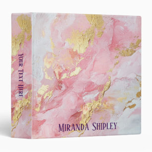 Elegant Pink & Gold Paint Purple Name Binder