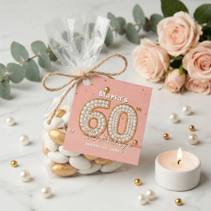 Elegant Pink Gold Pearl Number 60th Birthday Party Favour Tags