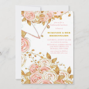 Elegant Pink Gold Peony Floral Bridesmaids Lunch Invitation