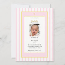 Elegant Pink Gold Photo Baptism Invitation