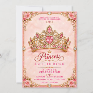 Elegant Pink Gold Princess Crown Birthday Invitation