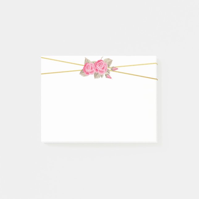 Elegant Pink & Gold Roses Post-it Notes (Front)