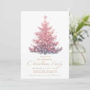 Elegant Pink Gold Script Christmas Tree Winter Invitation