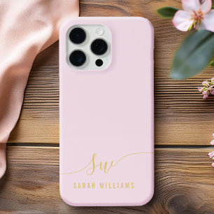 Elegant Pink Gold Script Initial Monogram  iPhone 16 Pro Max Case