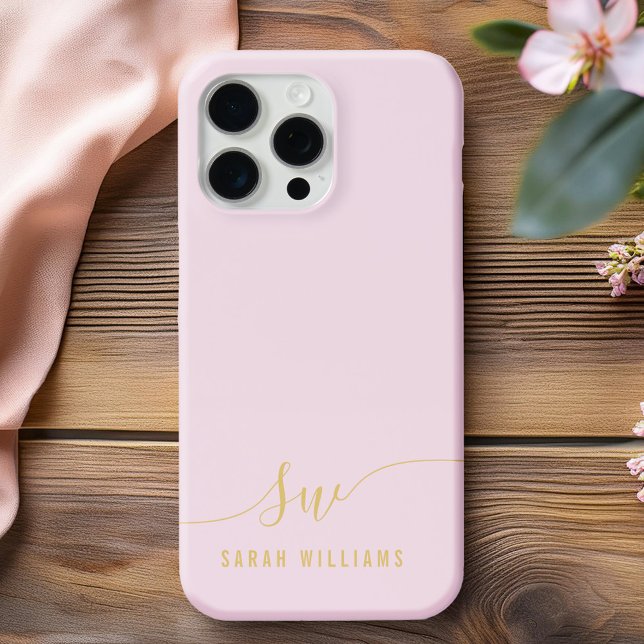 Elegant Pink Gold Script Initial Monogram  Case-Mate iPhone Case (Creator Uploaded)