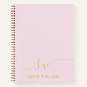 Elegant Pink Gold Script Initial Monogram  Notebook