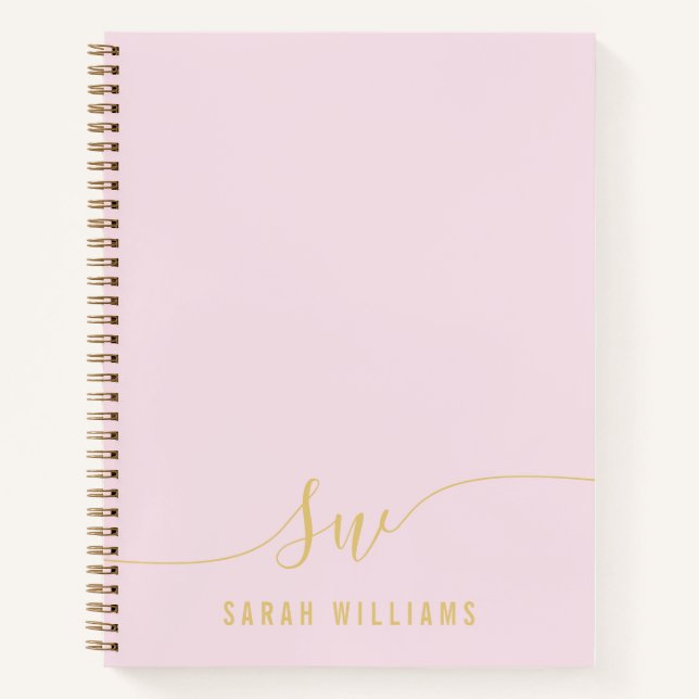 Elegant Pink Gold Script Initial Monogram  Notebook (Front)