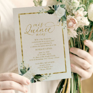 Elegant Pink Gold Spanish Quinceañera Invitation