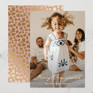 Elegant Pink Gold Stars Script Photo Christmas Holiday Card