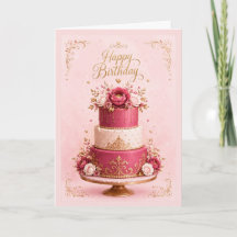 Elegant Pink & Gold Tiered Bday Cake Blank Inside
