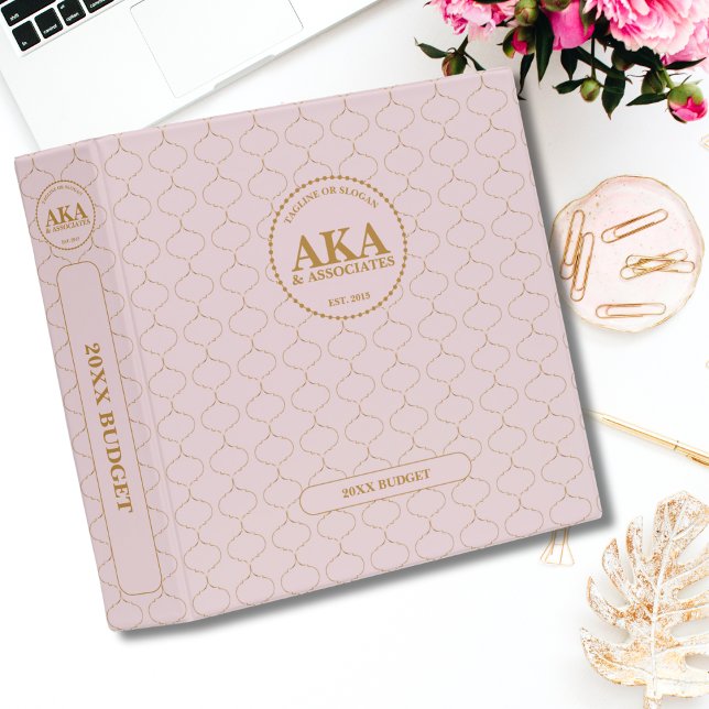 Elegant Pink Gold Trellis Monogram Custom Business Binder (Creator Uploaded)