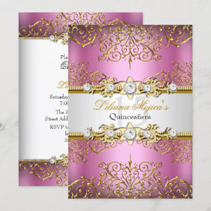 Elegant Pink Gold Vintage Glamour Quinceanera Invitation