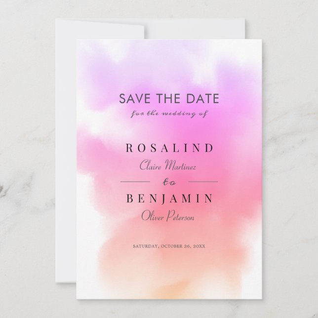 Elegant Pink Gold Watercolor Abstract Wedding Save The Date (Front)