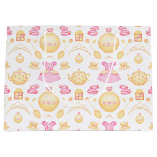 Elegant Pink & Gold Watercolour Princess Tea Party Large Gift Bag