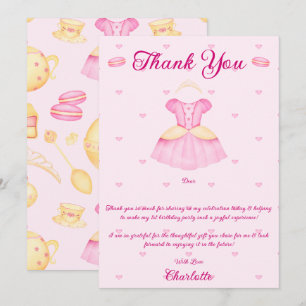 Elegant Pink & Gold Watercolour Princess Tea Party Thank You Card