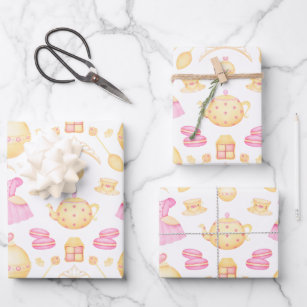 Elegant Pink & Gold Watercolour Princess Tea Party Wrapping Paper Sheet
