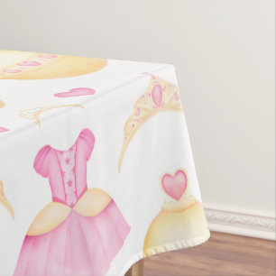 Elegant Pink & Gold Watercolour Princess Tiara Tablecloth