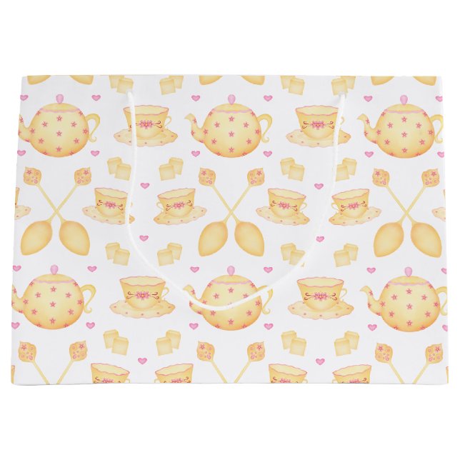 Elegant Pink & Gold Watercolour Tea Party Large Gift Bag (Front)