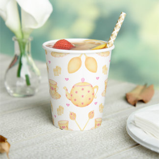 Elegant Pink & Gold Watercolour Tea Party Paper Cups
