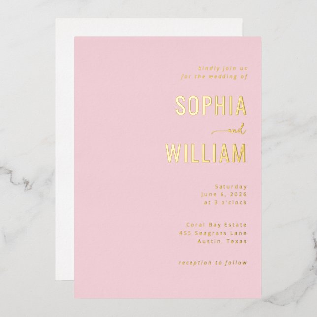 Elegant Pink Gold Wedding Invitation (Front/Back)