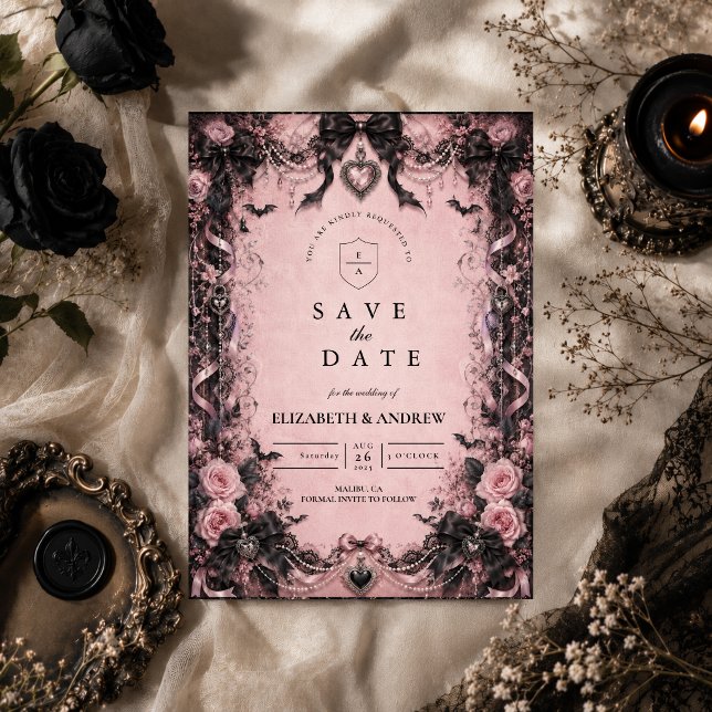 Elegant Pink Goth Wedding Save The Date (Creator Uploaded)