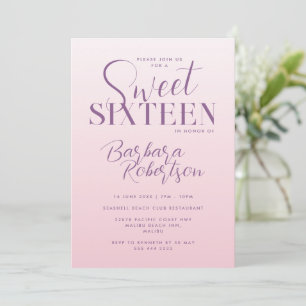 Elegant Pink Gradient Script Sweet Sixteen Invitation