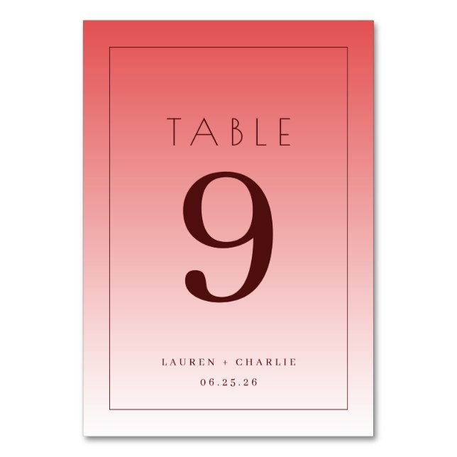 Elegant Pink Gradient Table Number (Front)