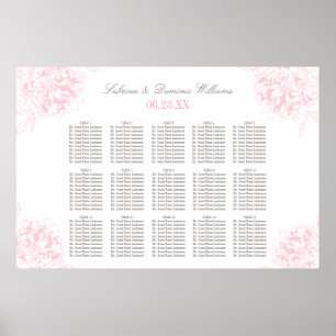 Elegant Pink Gray Floral Peony Wedding Seating Poster
