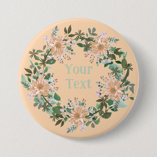 Elegant Pink & Gray Floral Wreath Lapel Symbol 3 Inch Round Button (Front)