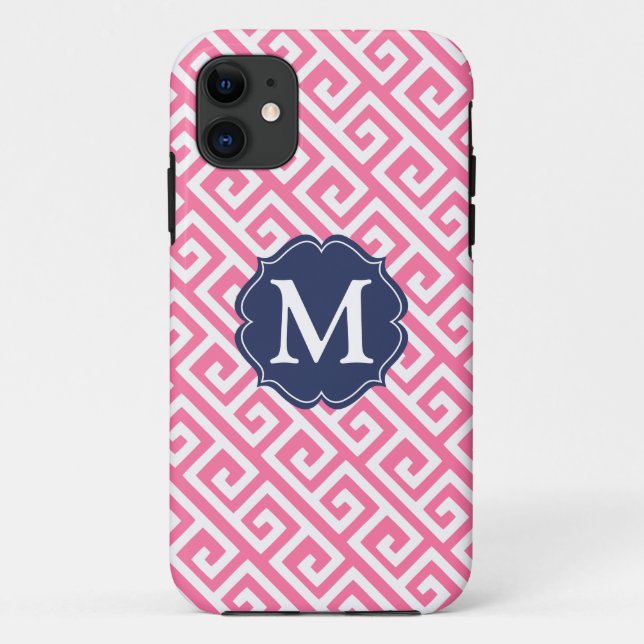 Elegant Pink Greek Key Personalized Case-Mate iPhone Case (Back)