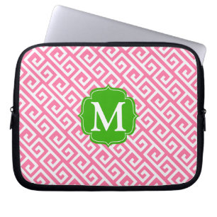 Elegant Pink Greek Key Personalized Laptop Sleeve