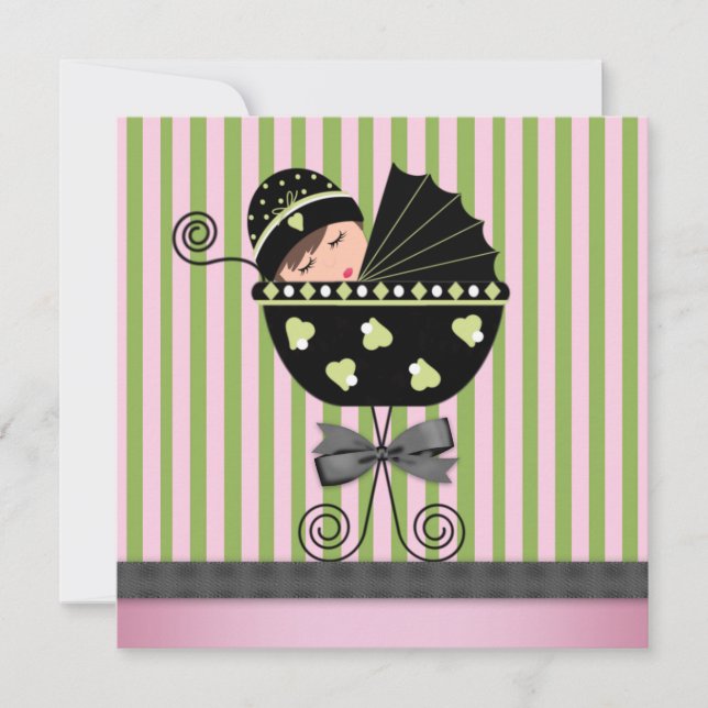 Elegant Pink Green Baby Girl Shower Invitation (Front)