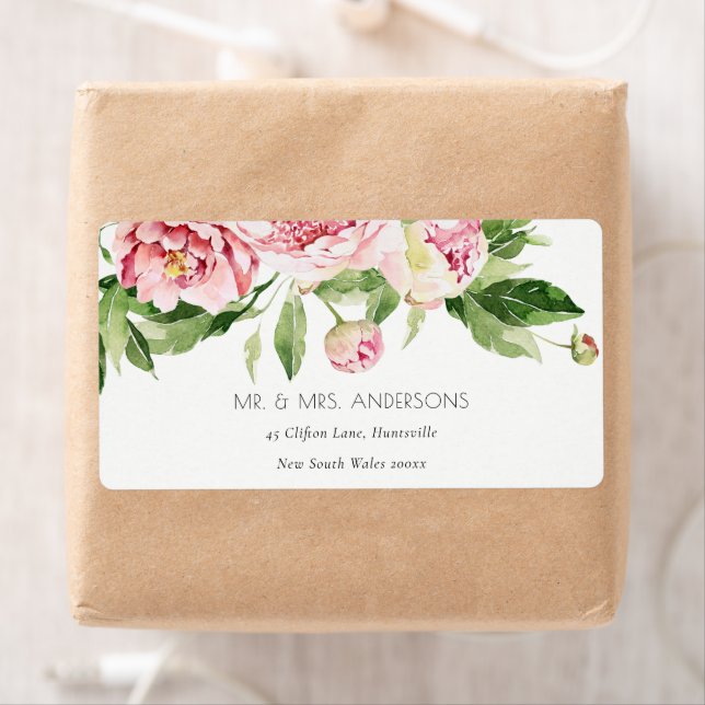 ELEGANT PINK GREEN BLUSH PEONY FLORAL WATERCOLOR L (Insitu)