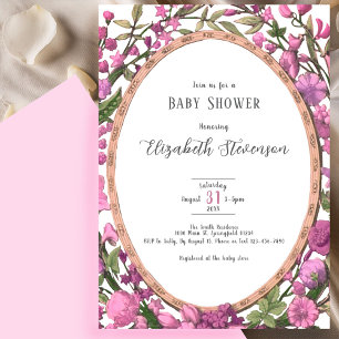 Elegant Pink Green Botanical Floral Baby Shower  Invitation