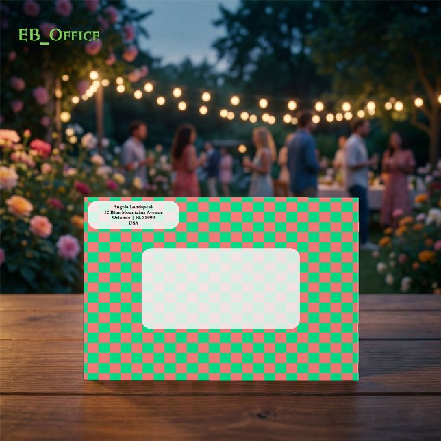Elegant Pink & Green Chequered  Return Address  Envelope (Love the envelope, but looking for a different hue? Visit EB_Office to explore our full collection.)