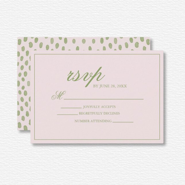 Elegant Pink Green Dots Wedding  RSVP Card (Creator Uploaded)