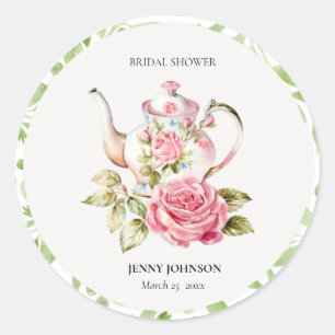 Elegant Pink Green Floral Flowers Bridal Shower Classic Round Sticker