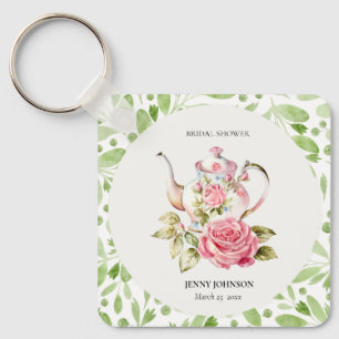 Elegant Pink Green Floral Flowers Bridal Shower Keychain
