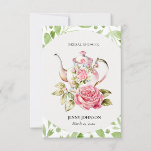 Elegant Pink Green Floral Flowers Bridal Shower RSVP Card