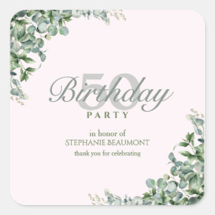 Elegant Pink Green Flower Women's 50th Birthday Square Sticker