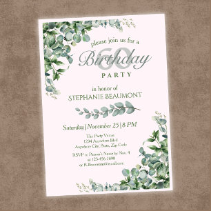 Elegant Pink Green Flower Women's 60th Birthday Invitation